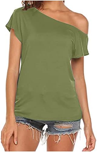 Kadın Yaz Kapalı Omuz Üstleri Düz Renk Kısa Kollu Tee Üstleri Moda Bayan Bluzlar Casual Gömlek