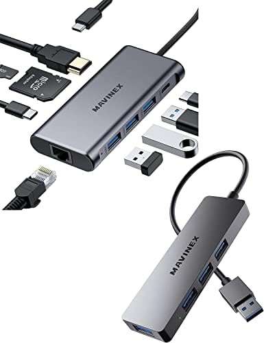 MAVİNEX 4 K HDMI USB C Yerleştirme İstasyonu 9 in 1, 100 W Güç Teslimat, 5 Gbps USB-C Veri Bağlantı Noktası, 3 USB