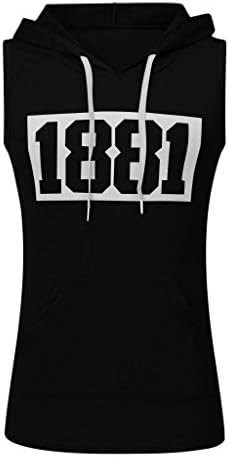 Erkekler için Hoodies erkek Egzersiz Kapşonlu Tank Top 1881 Mektup Baskı Kas Kesim Vücut Geliştirme T-Shirt kolsuz
