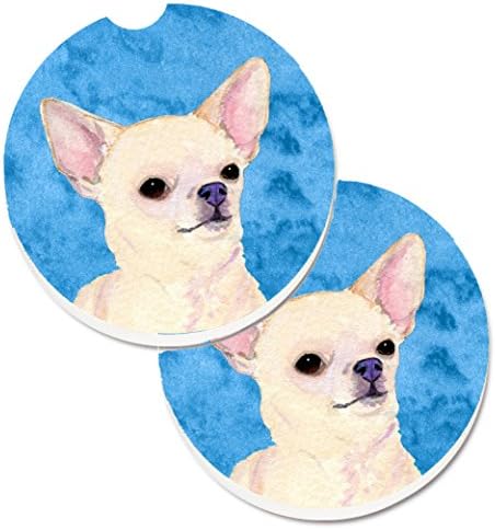 Caroline's Treasures SS4748-BUCARC Blue Chihuahua 2 Bardak Tutucu Araba Bardak Altlığı Seti, Araba Bardak Tutucuları