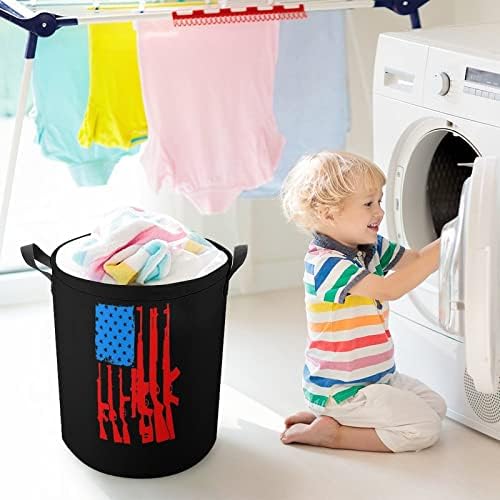 Amerikan Bayrağı Silahlar ile Büyük İpli çamaşır sepeti Su Geçirmez çamaşır sepeti Katlanabilir Depolama Sepeti Oyuncak