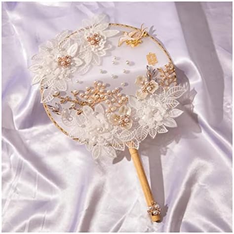 n / a Çin Geleneksel Gelin Dantel Çiçek Fan Vintage Yuvarlak El Şanslı Kuşlar Fan Düğün Fotoğrafçılığı