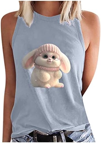 Kadın Grafik Komik Tavşan Baskı T Shirt Crewneck kolsuz üstler Rahat Yaz Tee Gömlek Üst