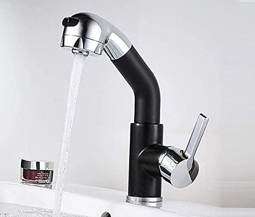 LJGWJD musluklar, mutfak siyah tüm bronz soğuk ısı musluk Pull-Out banyo banyo musluk Spin lavabo şampuan musluk/siyah