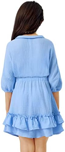 Aulyffo Kız Elbise, Katı Rahat Katmanlı Salıncak Midi Elbise Kızlar için 5-13 Yıl