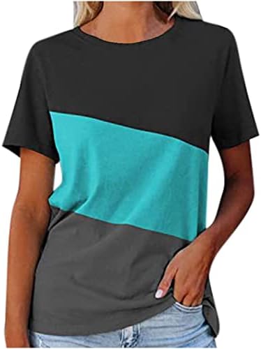 Bayan Tee Kadın Rahat Kısa Kollu T Shirt Fit Renk Bloğu O Boyun Gevşek Üstleri Rahat Yaz Tam T Shirt kadınlar için