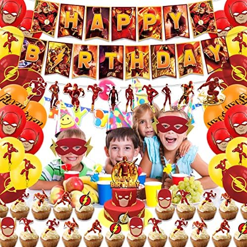 62 Adet Flaş Parti Malzemeleri Dahil Mutlu Doğum Günü Afiş, Garland Banner,Balonlar, Kek Topper,Cupcake Toppers,maske,Erkek