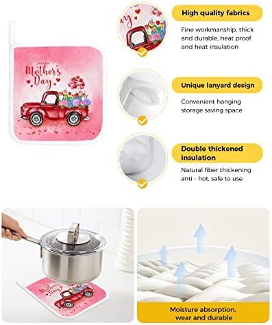 Mutfak Potholder 5 Set,anneler Günü kırmızı Kamyon bahar Pembe Ortanca Çiçek kalp balon Pot sahipleri ısı geçirmez