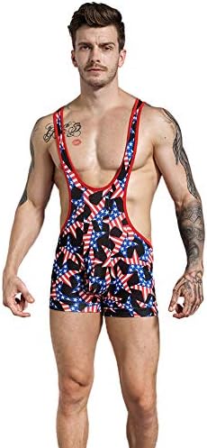 Cheerego erkek Poliamid Elastin Yüksek Bel Amerikan Bayrağı güreş atleti Bodywear Iç Çamaşırı Bodysuit Üniforma
