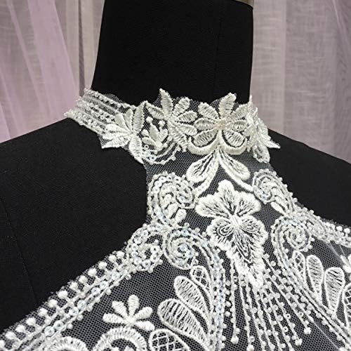 Çarpıcı Halter Boyun Boncuk Gelin Elbise Aplike Off-Beyaz Düğün Motifi Boncuklu Nakışlı Çiçek Aplikler Yama Lüks Dekoratif