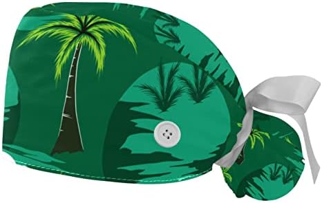 Düğme ile 2 Paket Çalışma Kapaklar, yeşil Ay Coco Ağacı Kabarık Fırçalama Şapkalar Kadınlar Uzun Saç