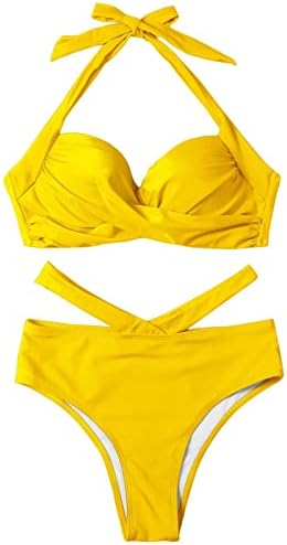 Kadın Halter bikini seti Dantelli Çözgü Mayo Lace Up İki Parçalı Mayo Katı Plaj Sütyen Strappy Dipleri