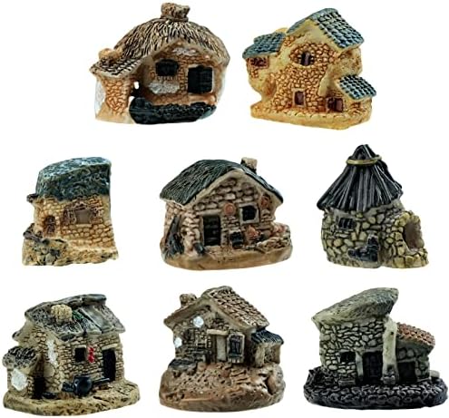 8 ADET Mini Ev Figürler, Minyatür Köy Kulübe Heykelcik, Peri Bahçe Yazlık Süsler Aksesuarları için DIY Bonsai, Etli