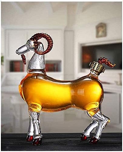 Viski şişesi Keçi Cam Şişe, hayvan koyun el üflemeli uzun borosilikat cam Cam Şişe Şeffaf Şişe, 1000 ML Sürahi (Renk: