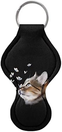 COEQINE Kadın Kızlar Chapstick Tutucu Anahtarlık Baskı Sevimli Kedi Siyah, Tek klipsli Chapstick Kol Çantası Dudak