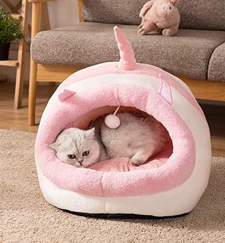 DEKİKA Güzel Büyük pet Yatak, kedi Mağara Premium Konfor Peluş Hayvan Yatak Hayvan Şekli Evi Pembe 31x30x28 cm