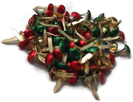 Scrapbooking için Noel Metalik Kırmızı ve Yeşil Mini Yuvarlak Kağıt Bağlantı Elemanları Brads - 100ct