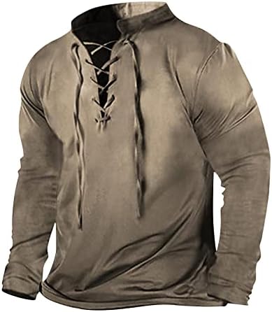 ADHOWBEW erkek Uzun Kollu Henley Gömlek Retro Etnik Tarzı Aztek Baskı Tops Casual Düğme Aşağı Spor Kas Gömlek