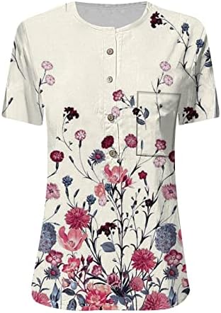 Kadın Artı Boyutu Bluzlar Kısa Kollu V Yaka Düğmeleri Dışarı Çıkmak Üstleri Çiçek Baskı Casual Bluzlar Tees
