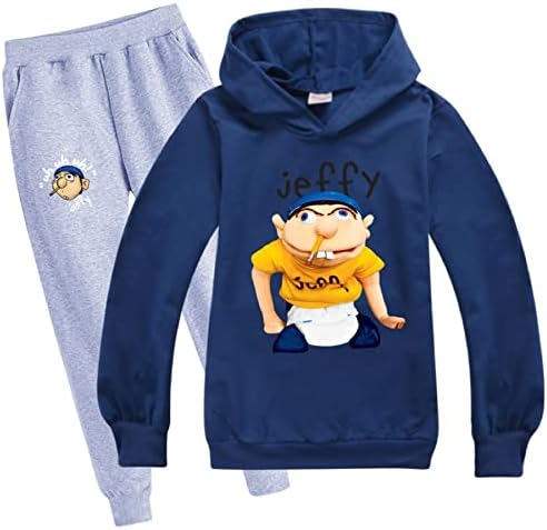Leeorz Çocuk Kazak Kapşonlu Kıyafetler Jeffy Tişörtü Hoodies ve Sweatpants Setleri-Rahat 2 Adet Eşofman Erkek Kız