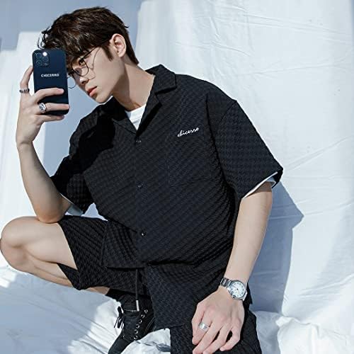 WXBDD Beyaz Siyah Gömlek şort takımı Yaz Eşofman Erkek Giyim Kore Streetwear Alışveriş (Renk: D, Boyut: L Kodu)