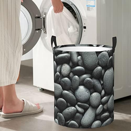 Birçok Siyah Çakıl Baskı Büyük çamaşır kollu sepet Katlanabilir Su Geçirmez çamaşır sepeti Yatak Odası, Banyo Küçük