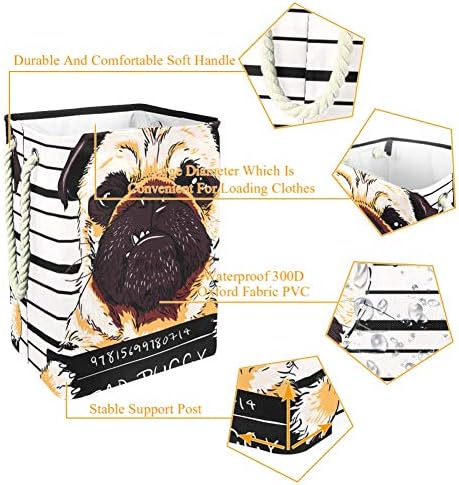 DJROW çamaşır sepeti Pug Posterler Büyük Kapasiteli Katlanabilir Giysi Sepeti Kolları ile saklama kutusu Battaniye