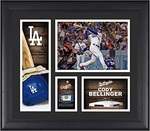 Cody Bellinger Los Angeles Dodgers, 15 x 17 Oyuncu Kolajını Bir Parça Oyun Kullanılmış Beyzbolla Çerçeveledi-MLB Oyunu