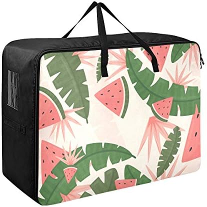N / A Yatak Altı Büyük Kapasiteli saklama çantası-Yaz Saati Yaprakları Tropikal Yorgan Giysi Organizatör Dekorasyon