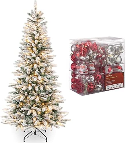 Decoway 6ft Önceden Aydınlatılmış Yapay Kalem Noel Ağacı + Noel Topları Süsler 77ct