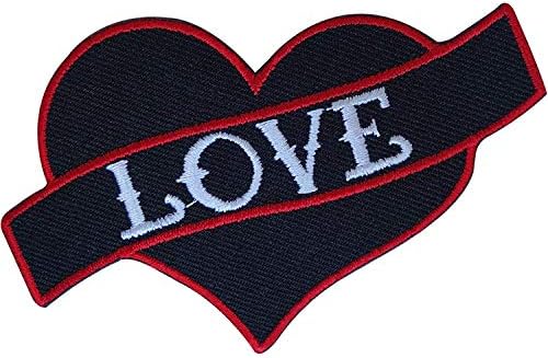 İşlemeli Siyah Kırmızı Aşk Kalp Dövme Yama Rozeti Demir Dikmek Gömlek Kot Çanta