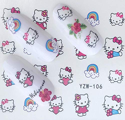 Artı Boyutu İtiraz Hello Kitty Herkes Favori Kedi Tırnak Çıkartmaları Sticker Gökkuşağı Kawaii-1 Sayfalık