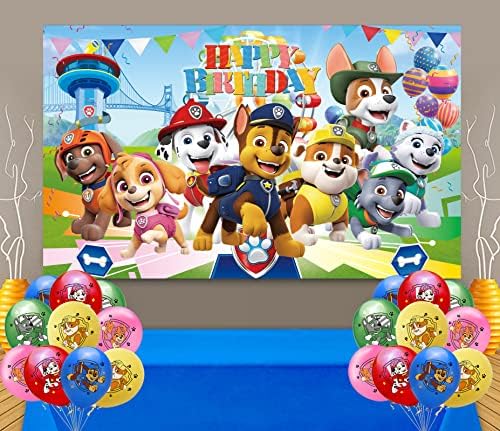 25 Adet Köpek Devriye Afiş Balon Doğum Günü Süslemeleri, 70.8x43.3 inç Mutlu Doğum Günü Afiş Arka Plan, Doğum Günü