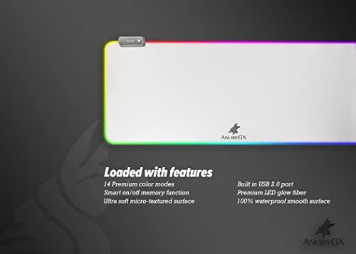 AnubisGX Premium Beyaz RGB Mouse Pad / XL Su Geçirmez Bilgisayar Oyun sümen / Yeni 14 Parlayan LED Türleri / XXL Genişletilmiş