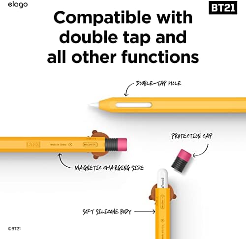 elago BT21 Klasik Kalem Kutusu Apple Pencil 2. Nesil ile Uyumlu, Dayanıklı Silikon Kapak, Koruyucu Tutucu, Manyetik