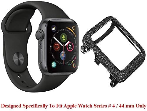 Apple Watch Serisi 4 ile uyumlu Çerçeve Simüle Elmas 14K Altın Kaplama 44mm Özel Yüz Ekleme Kılıfı (Siyah CZ ile