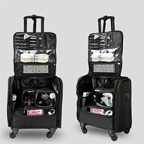 PDGJG tekerlekli çanta Oxford Siyah Seyahat Büyük Kapasiteli Güzellik Bavul Bayanlar Kozmetik Çantası Kozmetik Depolama