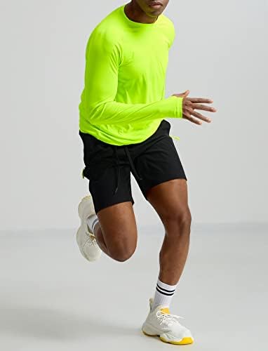 Erkek Uzun Kollu Egzersiz Gömlek Hafif Hızlı Kuru UV/SPF Atletik T-Shirt Koşu Yürüyüş Başparmak Delikleri ile