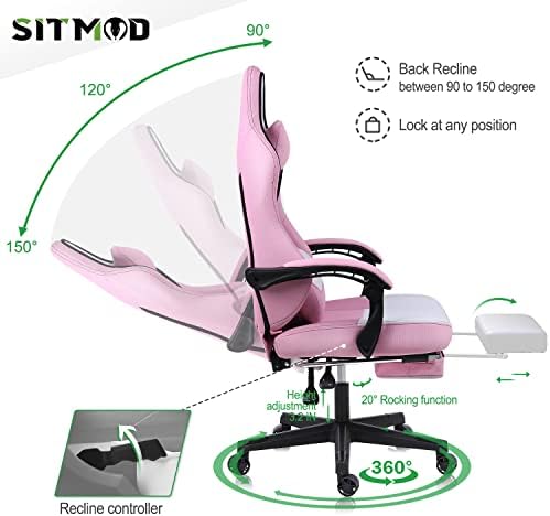 SİTMOD Oyun Ayak dayayacaklı sandalye-Büyük ve Uzun Ayarlanabilir Koltuk Kumaşı Ergonomik Masaj Bel Desteği Video
