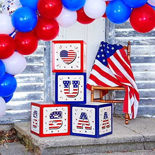 4 Paket Vatansever Dekorasyon Kutuları Büyük 4 Temmuz Parti Karton Kutu Bağımsızlık Günü Kartı Kutusu Açık ABD Tema