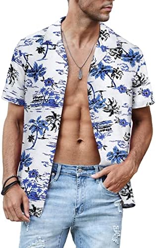 Renaowın Erkek Casual havai gömleği Çiçek Kısa Kollu Düğme Aşağı Plaj Gömlek Erkekler için
