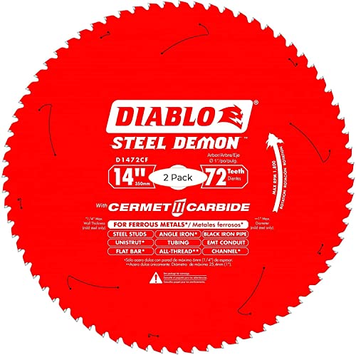 Diablo D1472CF 14 inç Çelik Şeytan 72T Sermet II Karbür Demirli Metal Testere Bıçağı (İki paket)