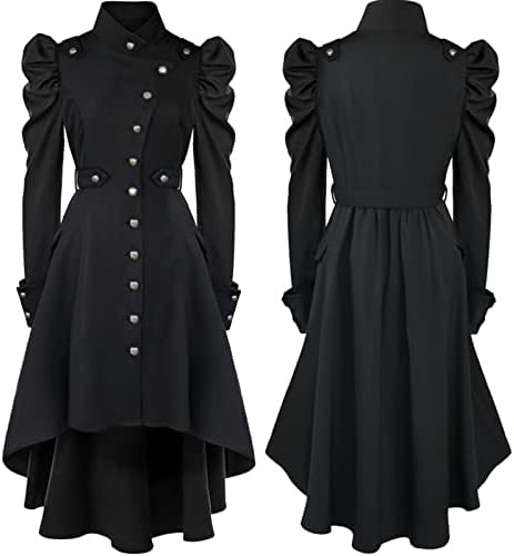 Bayan Ceket Ortaçağ İngiliz Tarzı Midi Elbise Ceket Uzun Kollu Düğme Aşağı İnce Standı Yaka Orta Uzunlukta Dış Giyim