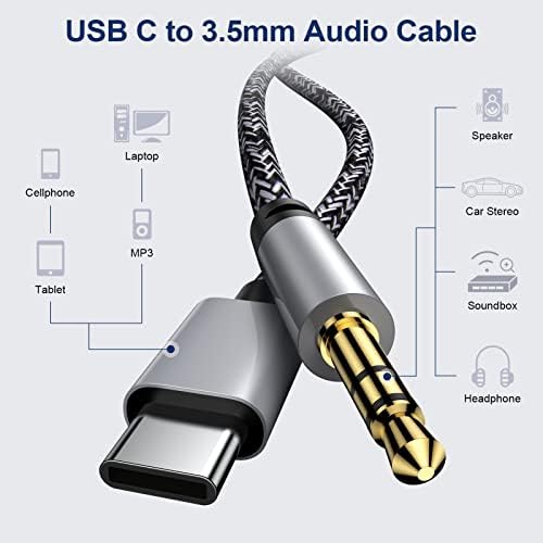 USB C ila 3.5 mm Ses Adaptörü, 2 adet 3.3 FT Aux Kablosu Jak Kablosu Erkek Kulaklık Stereo Kablosu Hoparlör Araba