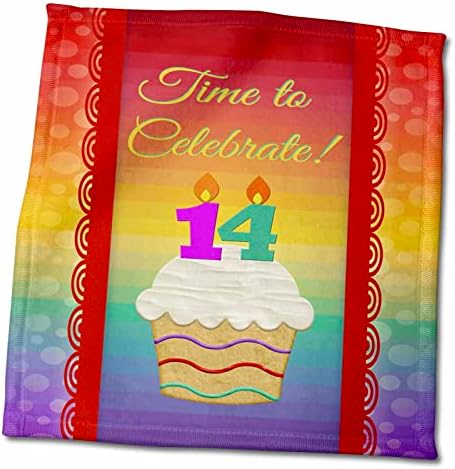 3dRose-Beverly Turner Doğum Günü Davetiyesi Tasarımı-Cupcake, Sayı Mumları, Zaman, 14 Yaşını Kutlayın Davetiye-Havlular