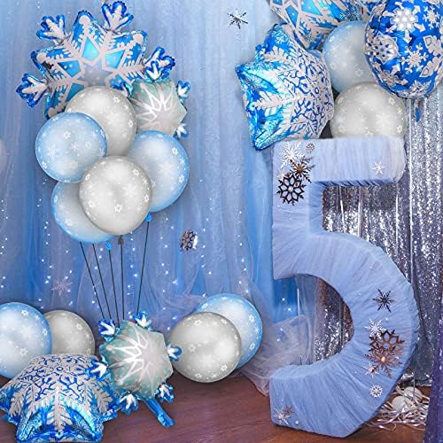 60 Adet Kış Temalı Balon Seti, 50 adet kar tanesi Lateks Balon ve kış temalı parti için 10 adet kar tanesi Folyo Balon
