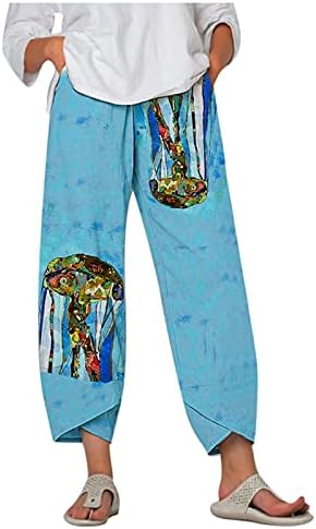 BÜYÜK BEUU Geniş Bacak Baskı Kırpılmış Sweatpants kapri pantolonlar Kadınlar için Palazzo Salonu Pantolon Baggy Pamuk