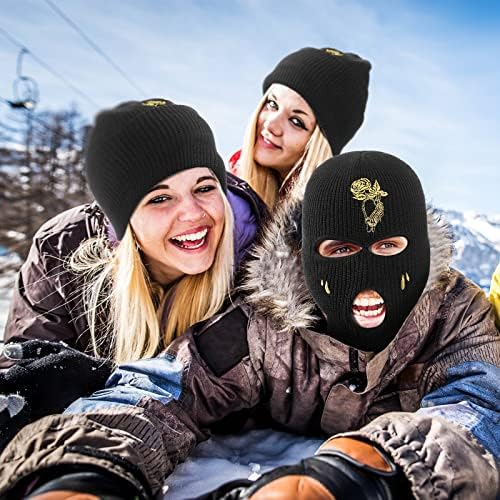 3 Delikli Örme Tam yüz kapatma Kayak Maskesi 2 Adet Yün Örme Üç Delikli Maske Bere Kış Açık Hava Etkinlikleri için