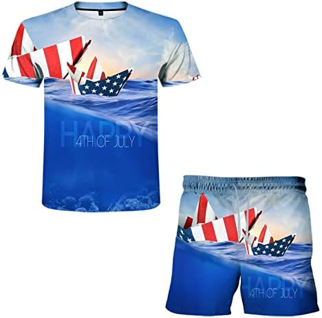 Günü Yaz Gemi Rahat erkek Seti Bağımsızlık Bayrağı Yelken Amerikan Baskı 3D Erkek Takım Elbise ve Setleri Erkekler