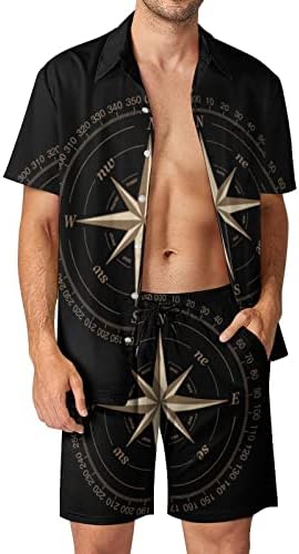 Pusula erkek 2 Parça Plaj Kıyafetleri Hawaii Düğme Aşağı Kısa Kollu Gömlek ve Şort Takım Elbise
